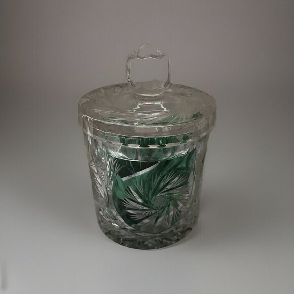 Vintage Cut Crystal Glass Biscuit Barrel Jar Cookie Candy Lidded Pinwheel HEAVY - Picture 1 of 15